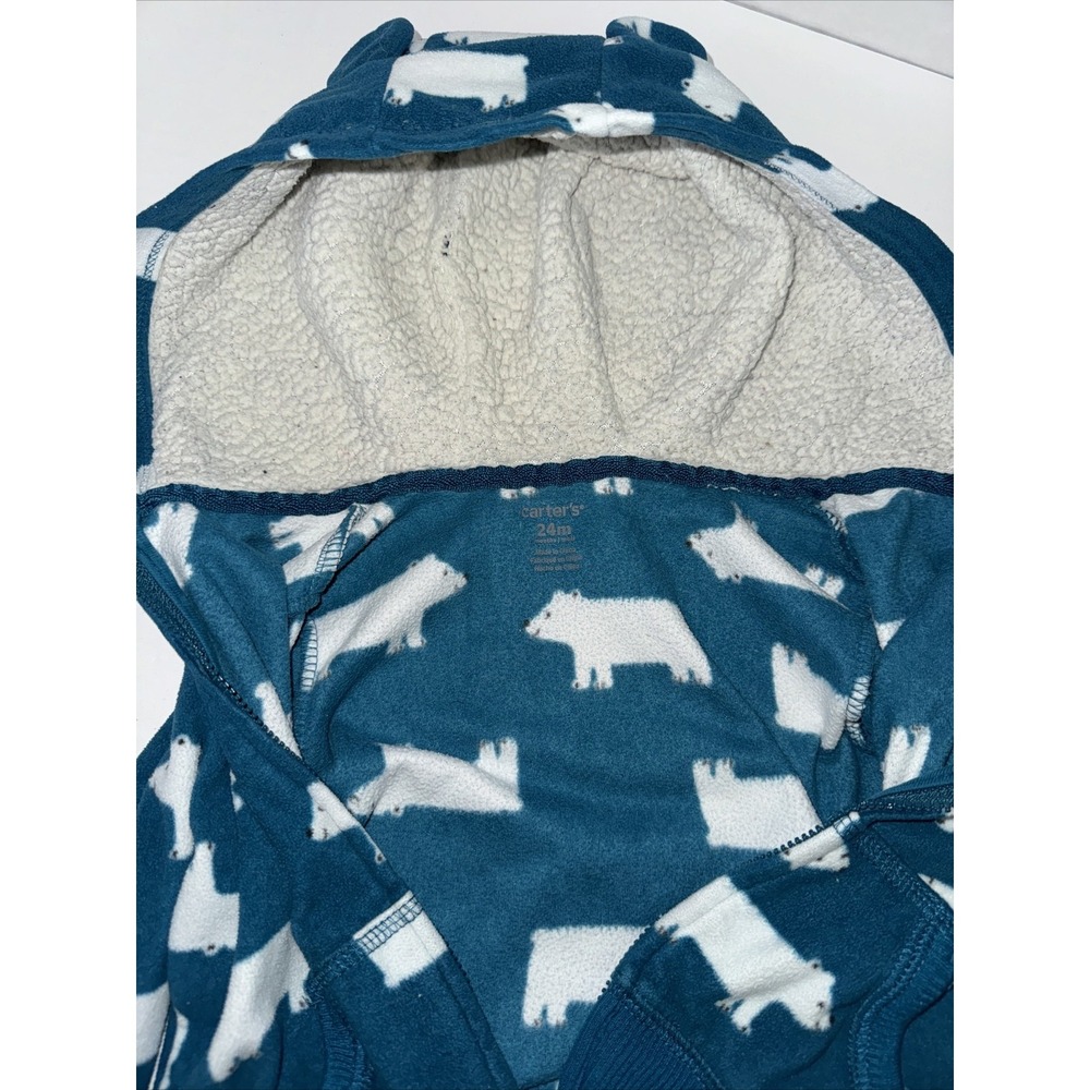 Carters Hoodie Baby Size 24 Months Blue Polar Bears Zip Up Hoodie - Picture 4 of 4